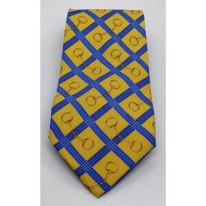 Brooks Brothers Silk Makers Necktie. Yellow Gold & Blue Men's Tie. 60" x 3.75"